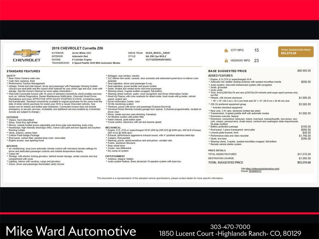 used 2019 Chevrolet Corvette car, priced at $79,990
