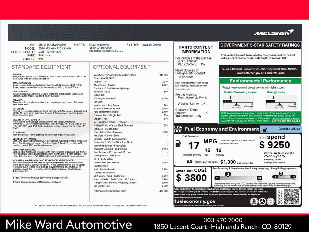 used 2024 McLaren 750S car, priced at $359,990