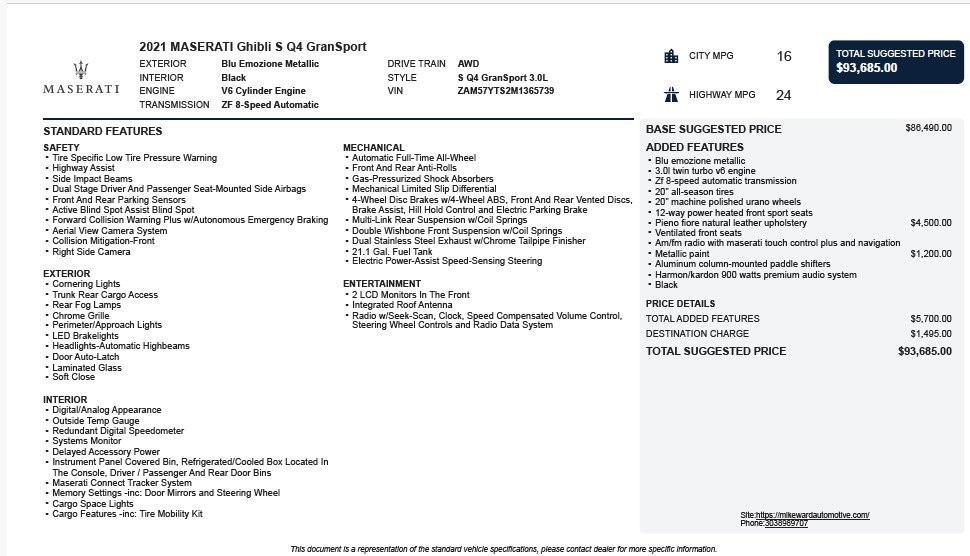 used 2021 Maserati Ghibli car, priced at $41,995