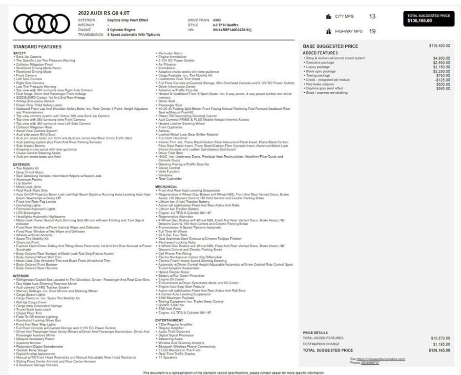 used 2022 Audi RS Q8 car, priced at $98,991