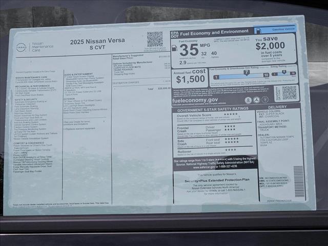 new 2025 Nissan Versa car, priced at $20,114