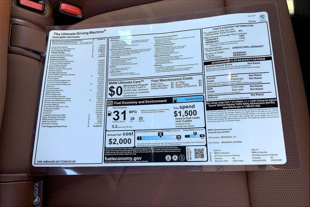 new 2026 BMW 530 car, priced at $75,360