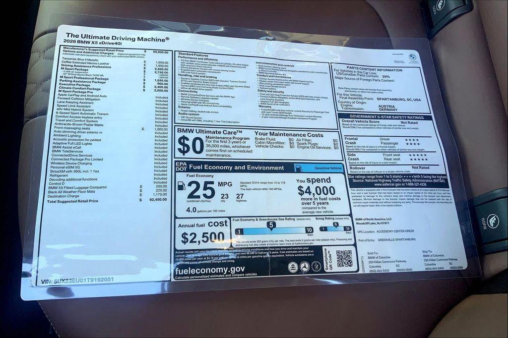 new 2026 BMW X5 car, priced at $92,450