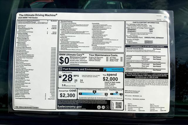 new 2025 BMW 740 car, priced at $102,215