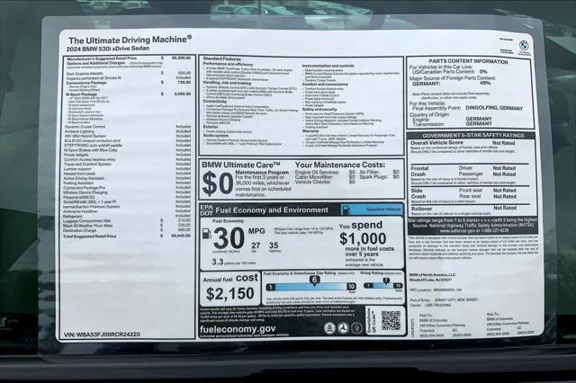 new 2024 BMW 530 car, priced at $65,595