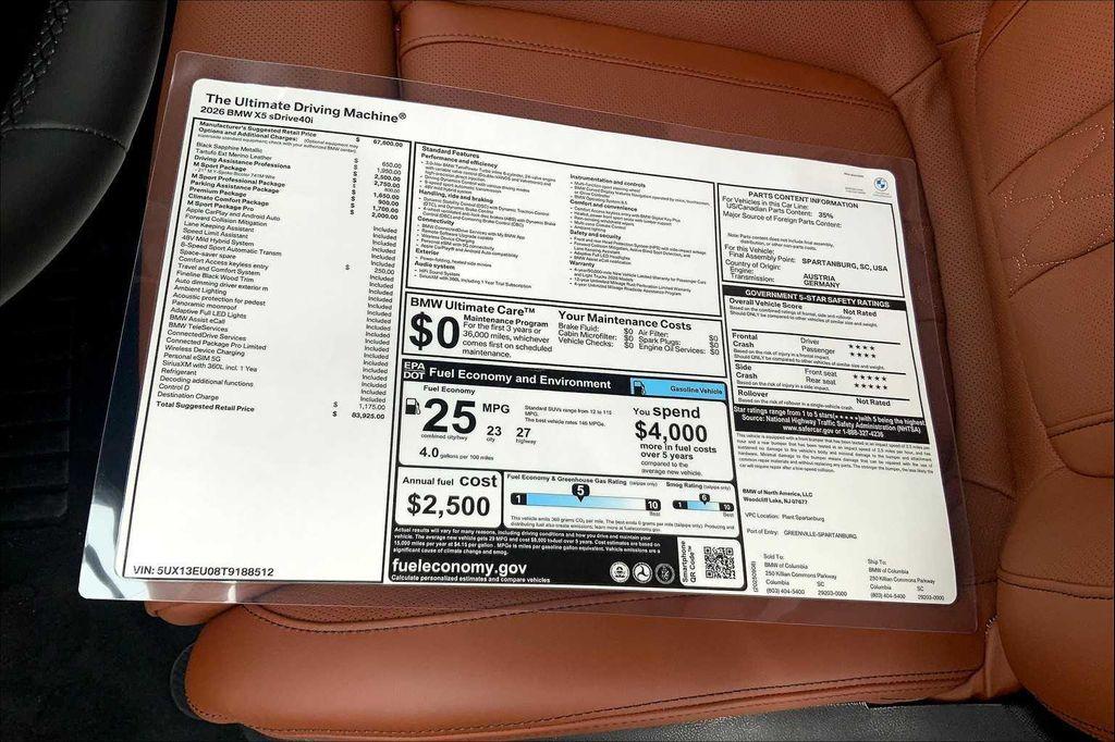 new 2026 BMW X5 car, priced at $83,925