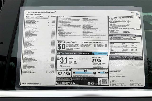 new 2025 BMW 330 car, priced at $50,565