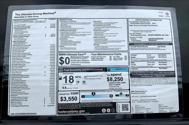 new 2025 BMW X7 car, priced at $118,435