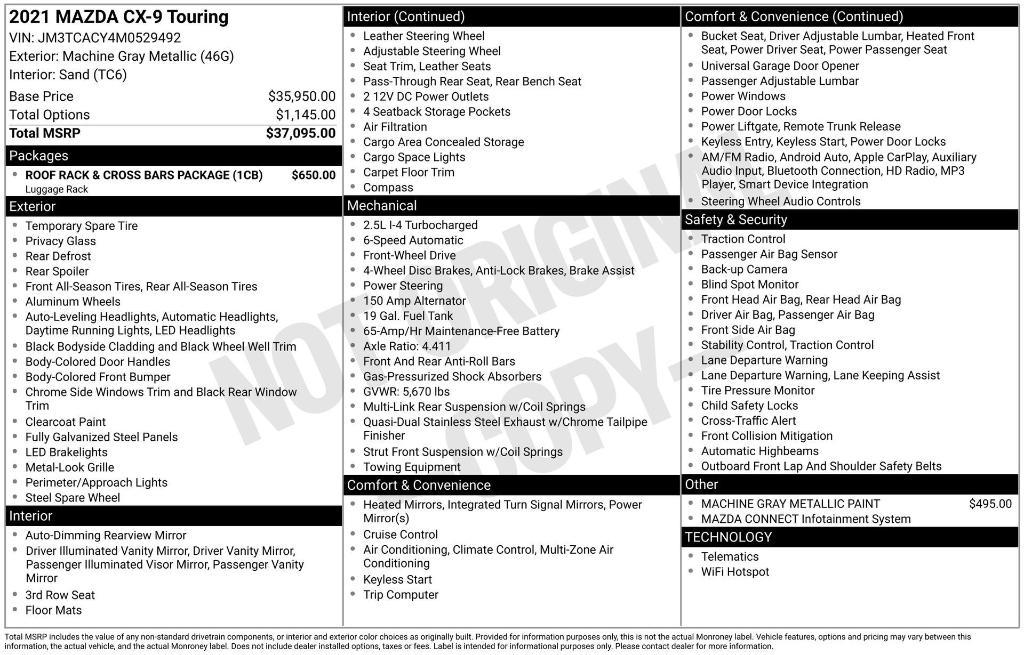 used 2021 Mazda CX-9 car, priced at $23,000