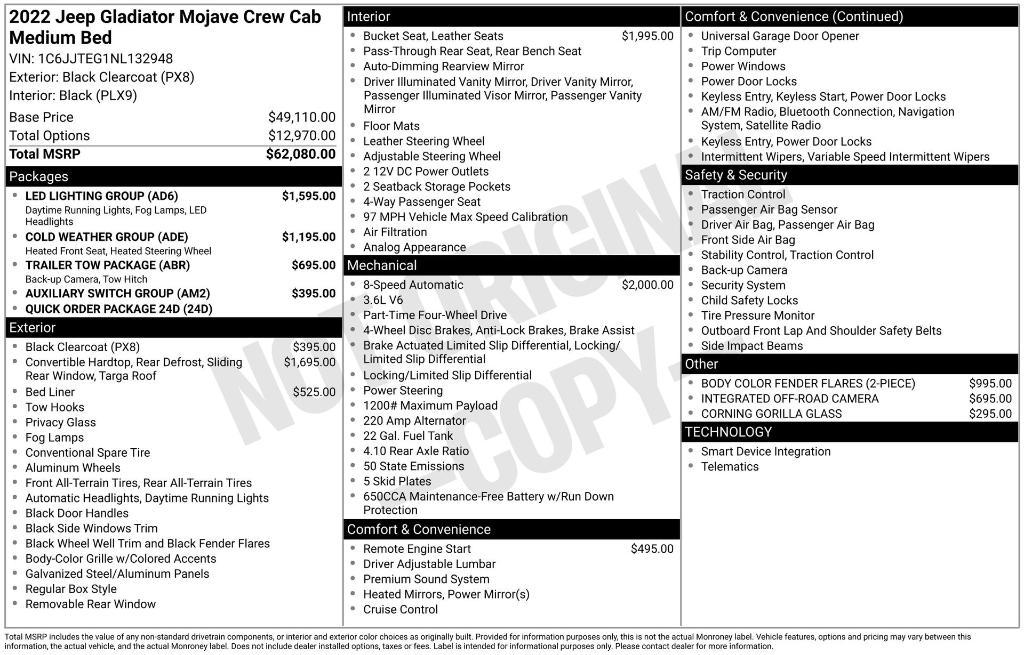 used 2022 Jeep Gladiator car, priced at $37,000