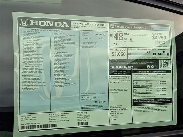 new 2026 Honda Civic Hybrid car, priced at $34,645