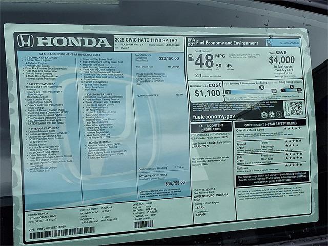 new 2025 Honda Civic Hybrid car, priced at $34,755