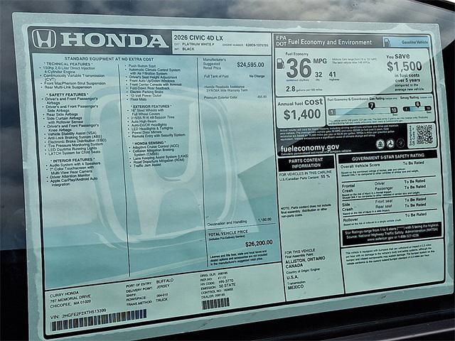new 2026 Honda Civic car, priced at $26,200