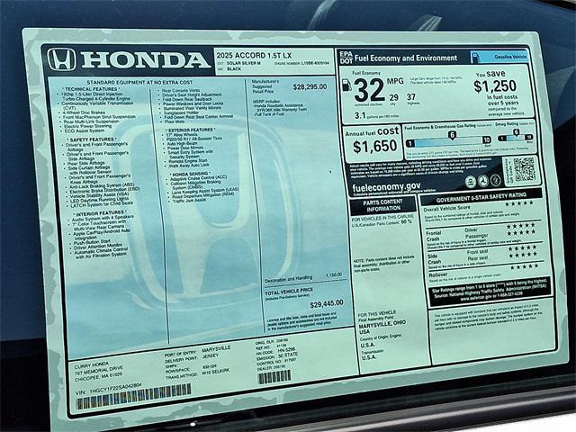 new 2025 Honda Accord car, priced at $29,445