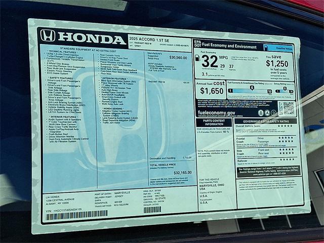 new 2025 Honda Accord car, priced at $32,165