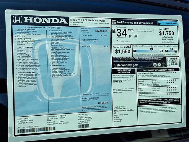 new 2025 Honda Civic car, priced at $29,055