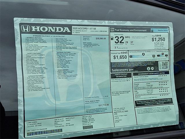 new 2025 Honda Accord car, priced at $31,710