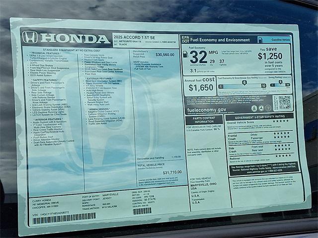 new 2025 Honda Accord car, priced at $31,710