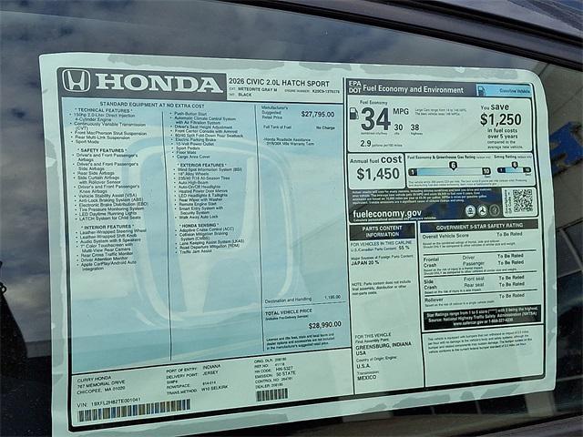 new 2026 Honda Civic car, priced at $28,990