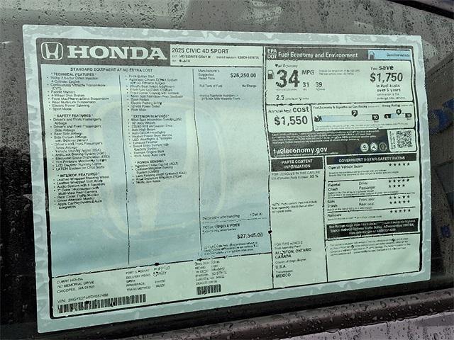 new 2025 Honda Civic car, priced at $27,345