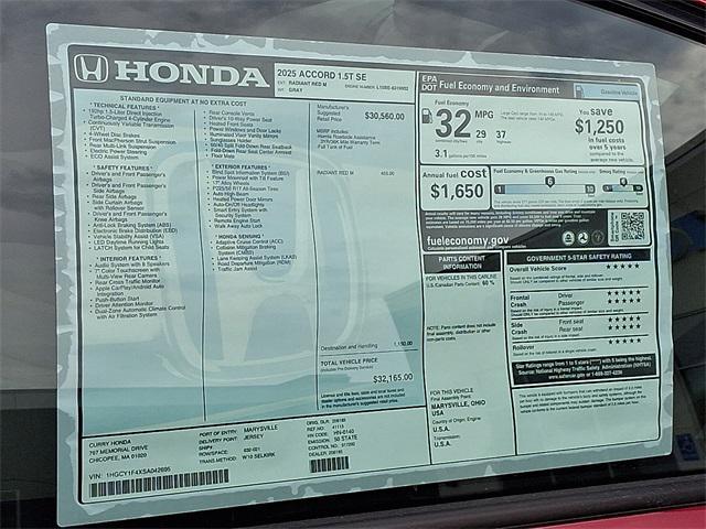 new 2025 Honda Accord car, priced at $32,165