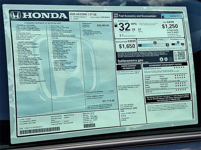 new 2025 Honda Accord car, priced at $31,710