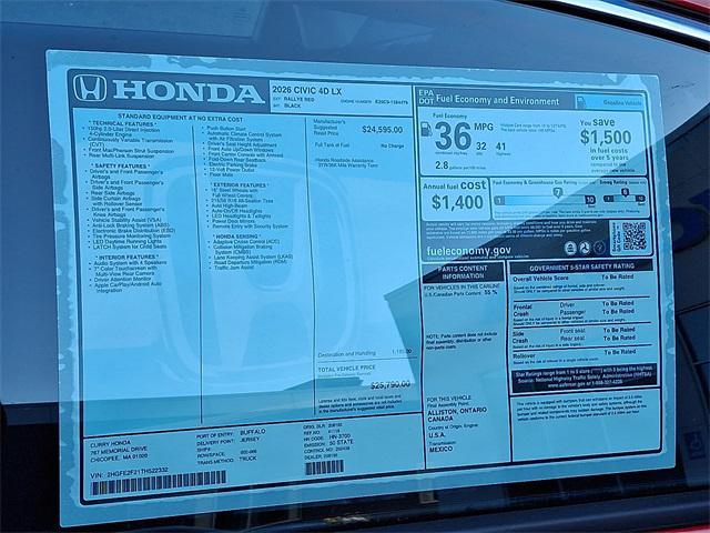 new 2026 Honda Civic car, priced at $25,790