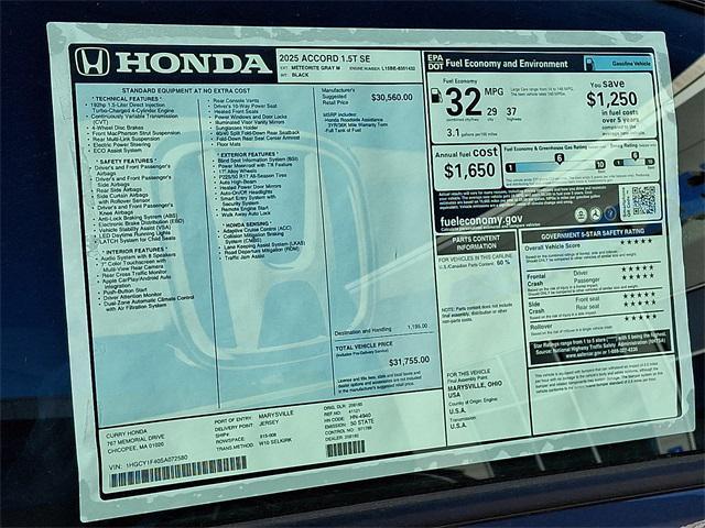 new 2025 Honda Accord car, priced at $31,755