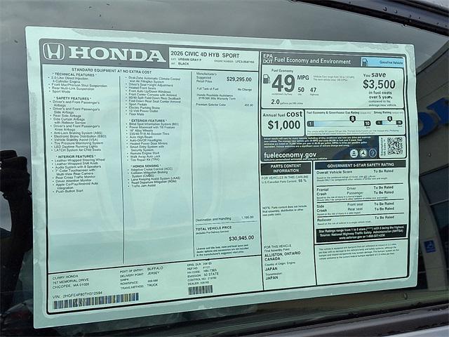 new 2026 Honda Civic Hybrid car, priced at $30,945