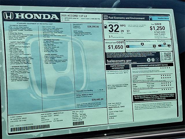 new 2025 Honda Accord car, priced at $29,445