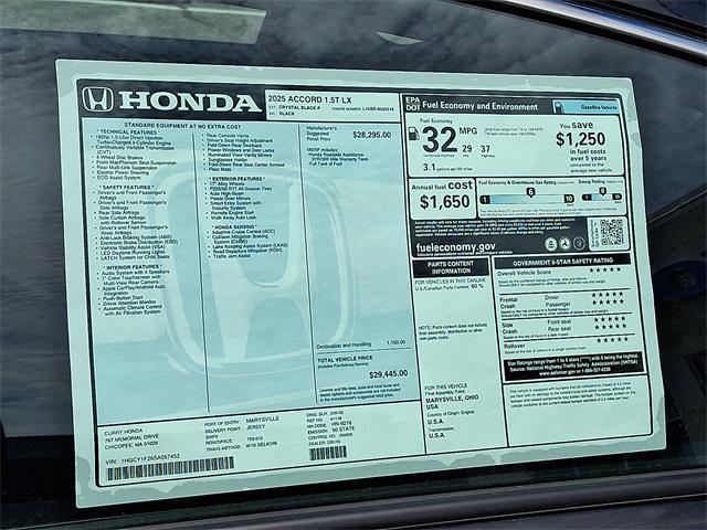 new 2025 Honda Accord car, priced at $29,445