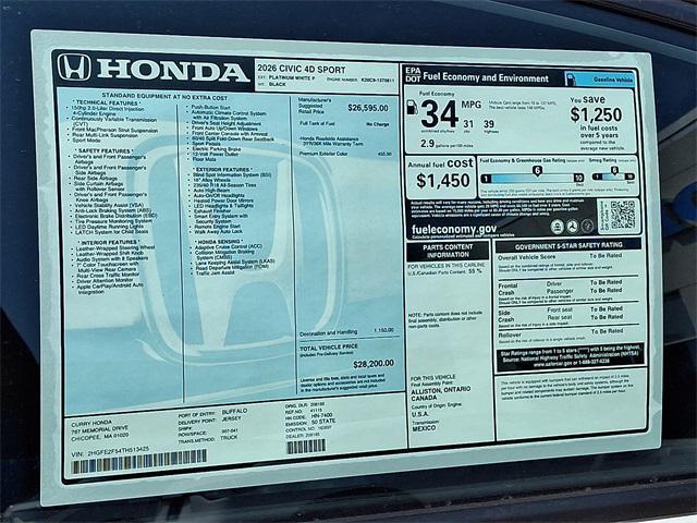 new 2026 Honda Civic car, priced at $28,200