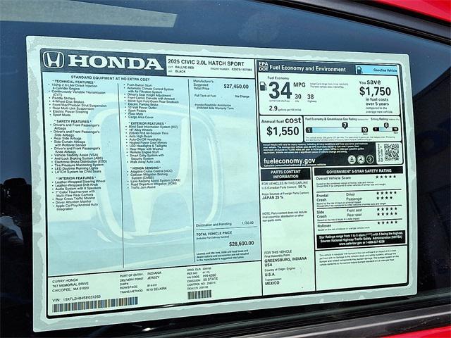 new 2025 Honda Civic car, priced at $27,450