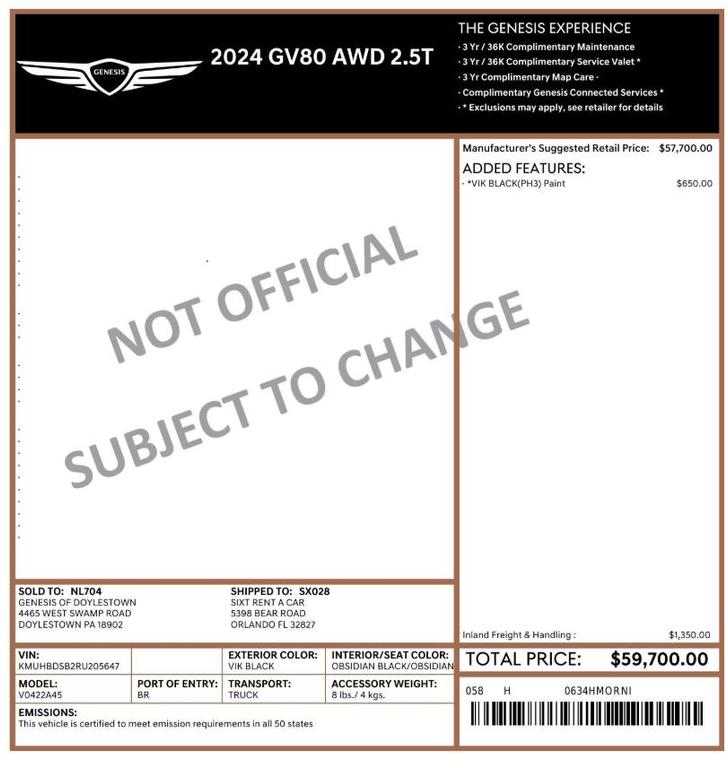 used 2024 Genesis GV80 car, priced at $33,499