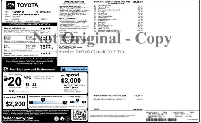 used 2023 Toyota Tacoma car, priced at $32,999