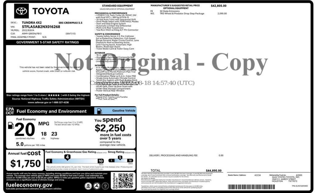 used 2022 Toyota Tundra car, priced at $34,799