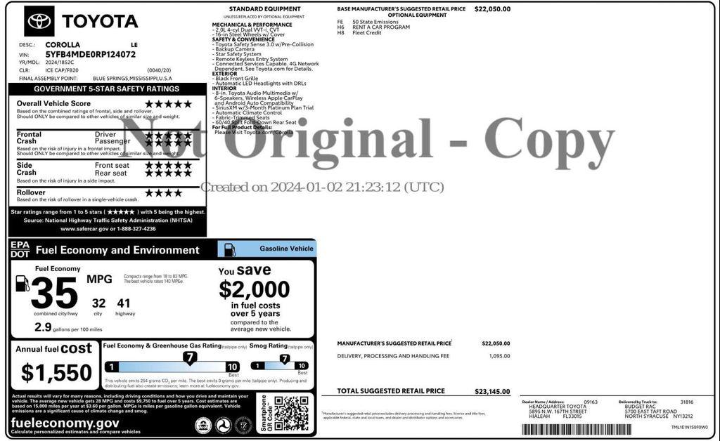 used 2024 Toyota Corolla car, priced at $17,999