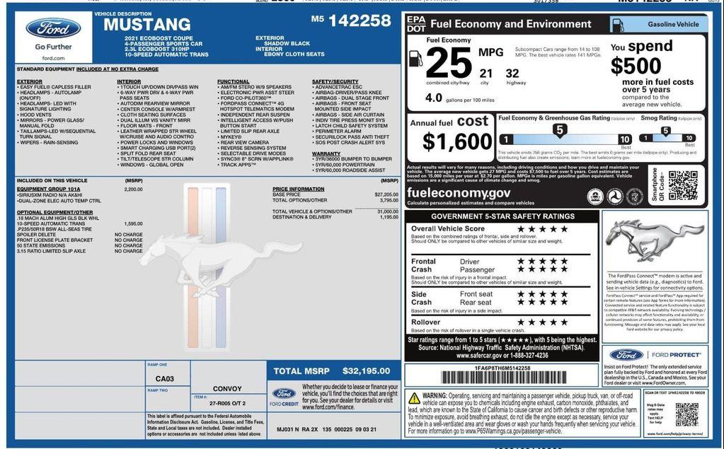 used 2021 Ford Mustang car, priced at $20,799