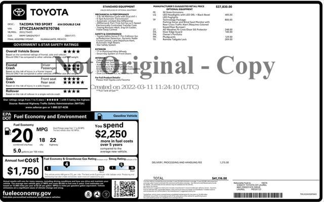 used 2022 Toyota Tacoma car, priced at $35,499