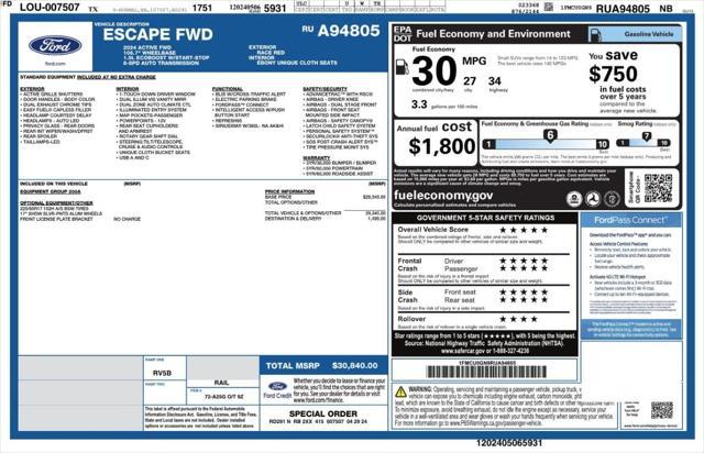 used 2024 Ford Escape car, priced at $17,869