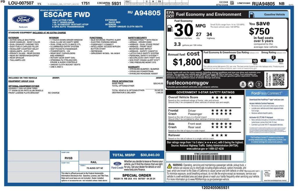 used 2024 Ford Escape car, priced at $15,799