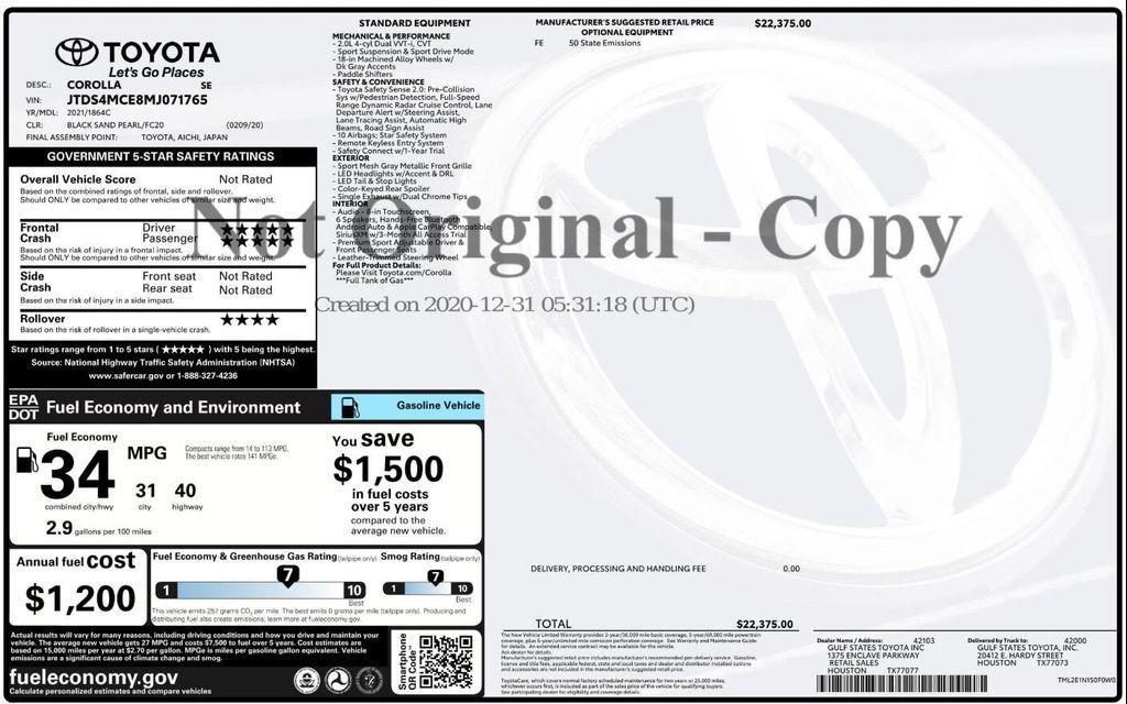 used 2021 Toyota Corolla car, priced at $15,899