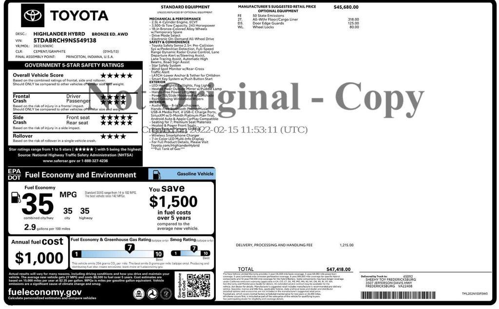 used 2022 Toyota Highlander car, priced at $29,199
