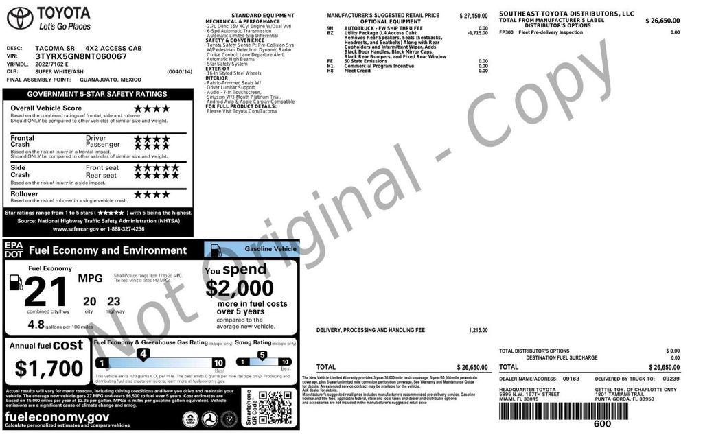 used 2022 Toyota Tacoma car, priced at $21,499