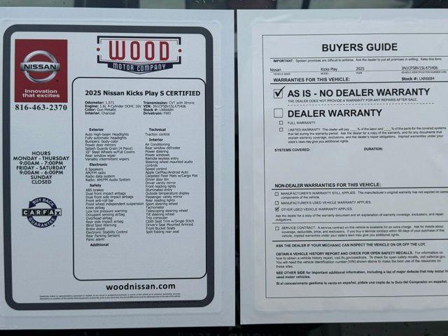 used 2025 Nissan Kicks Play car, priced at $19,300