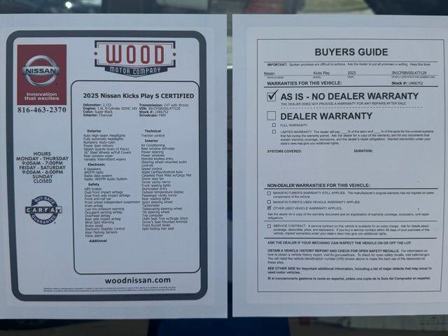 used 2025 Nissan Kicks Play car, priced at $19,437