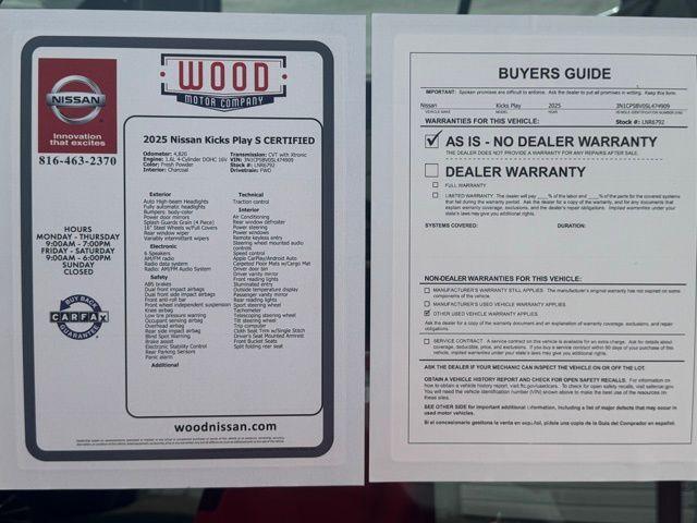 used 2025 Nissan Kicks Play car, priced at $19,299