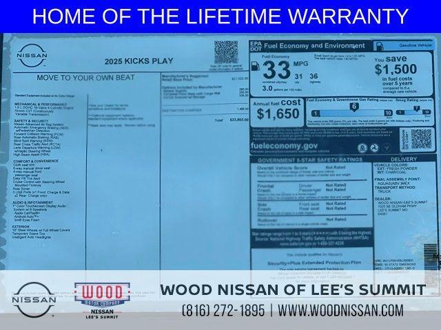 new 2025 Nissan Kicks Play car, priced at $20,455