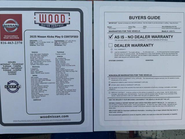 used 2025 Nissan Kicks Play car, priced at $19,436