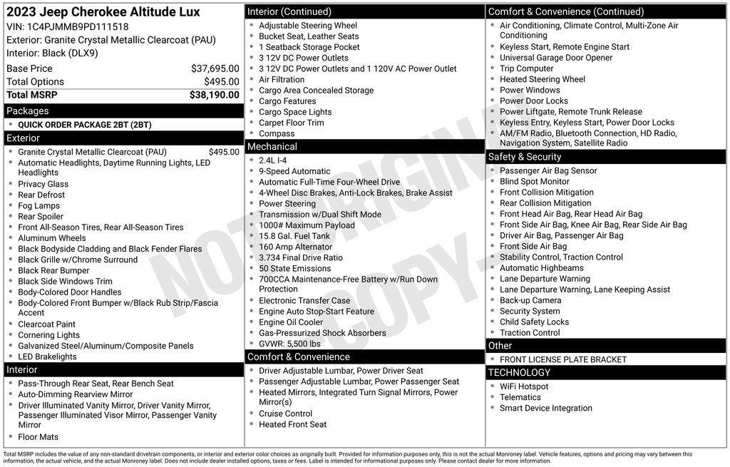 used 2023 Jeep Cherokee car, priced at $23,290